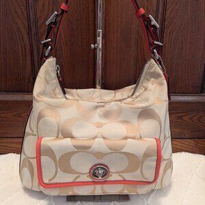 COACH Legacy Signature Courtney Hobo Bag Khaki Coral